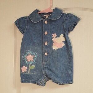 Vintage Sesame Street Brand Bunny Jeans Romper Retro 80's